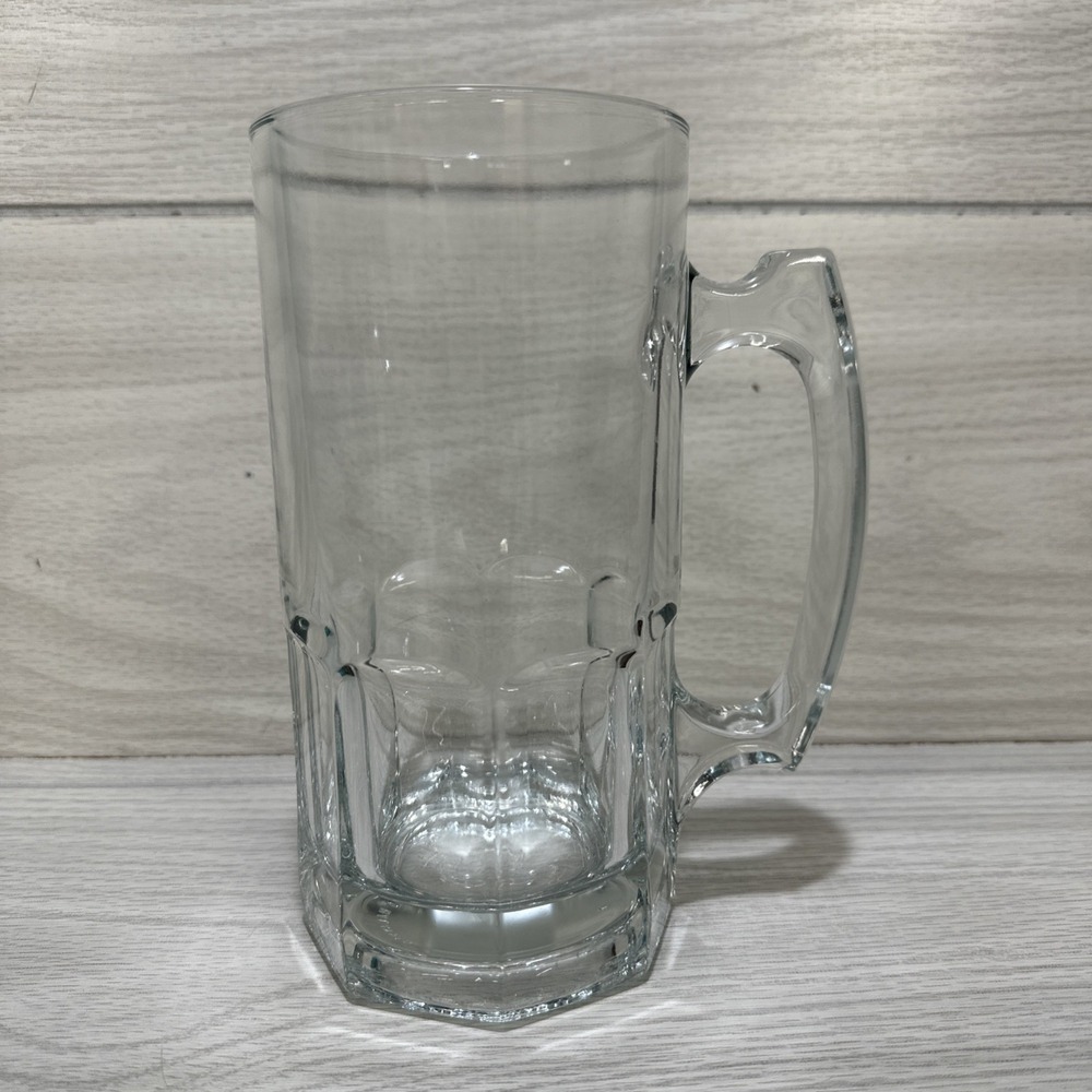 KIG Malaysia Extra Large Heavy Bottom Beer Mug‎ Clear Glass 8x4" Vintage
